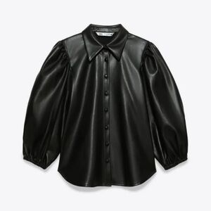 Zara Black Faux Leather Blouse